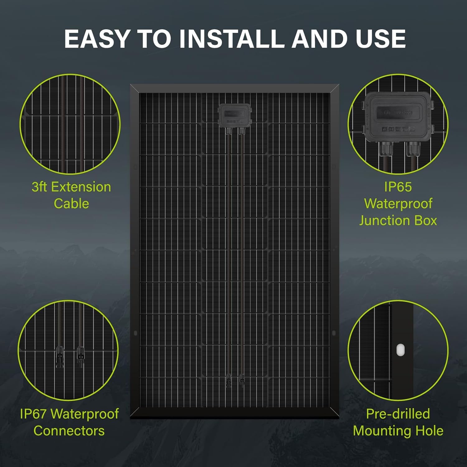 100W Monocrystalline Solar Panel - High Efficiency 12V Module for RV, Marine, and Off-Grid Applications