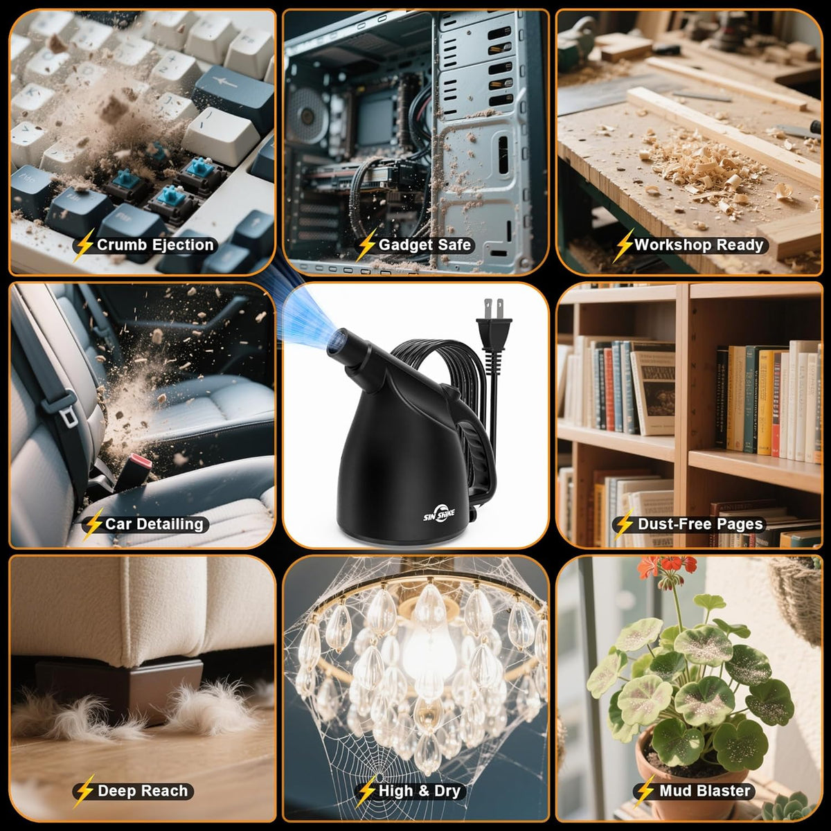High-Performance Electric Air Duster - 110,000 RPM for Effective Cleaning of Dust, Hair, Crumbs, and Debris from Laptops and Computers, Eco-Friendly Alternative to Compressed Air Cans (Jet Black)