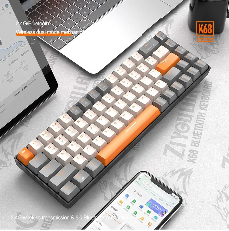 K68 60% Wireless Mechanical Gaming Keyboard with Dual Mode BT 5.0/2.4GHz Receiver, Compact 68-Key Design, Hot-Swappable for PC, Mac, and Xbox
