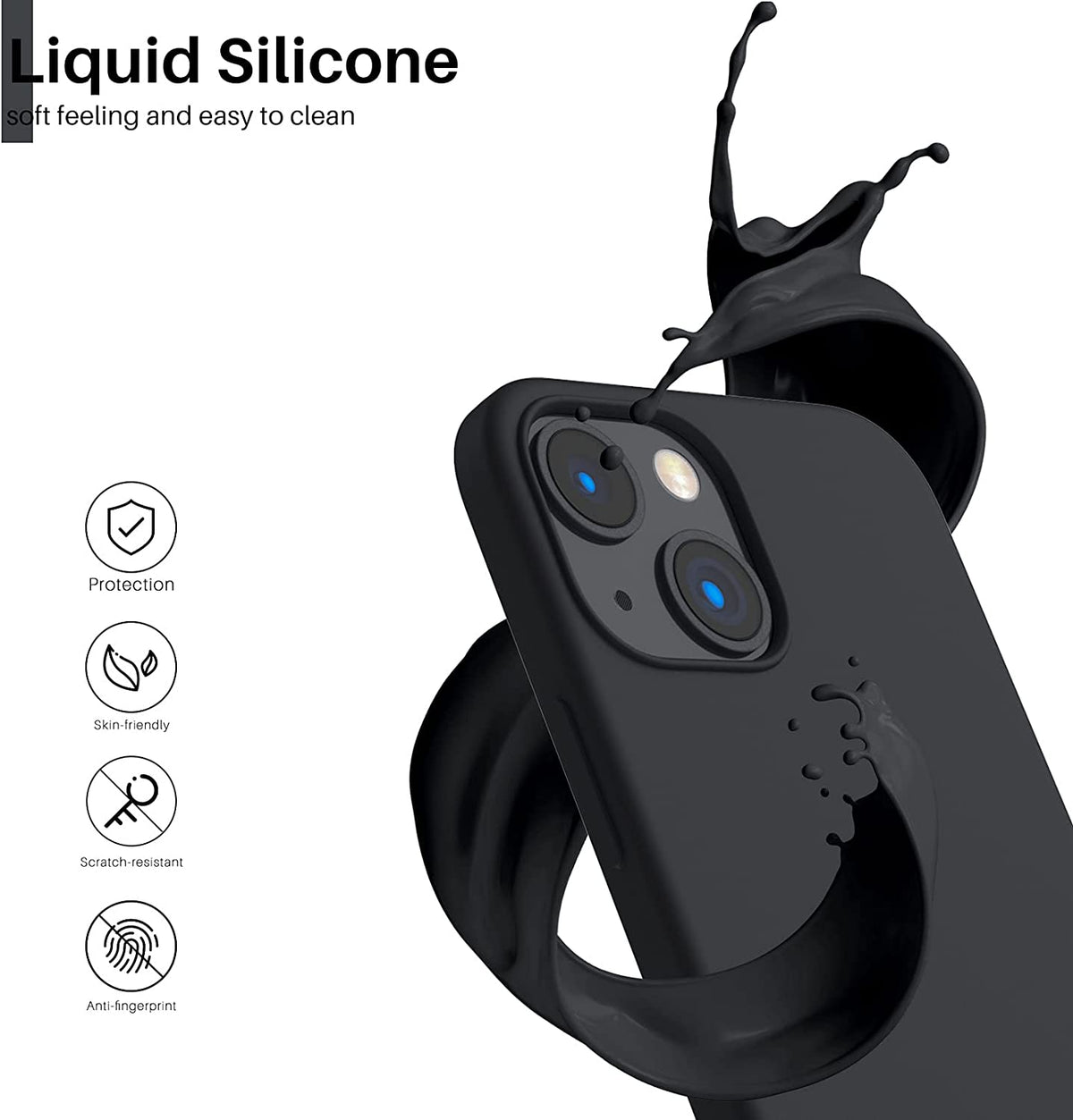 iPhone 13 Mini Liquid Silicone Case, Midnight - 4-Layer Shockproof Design with Soft Touch Finish, Raised Edges, and Microfiber Lining