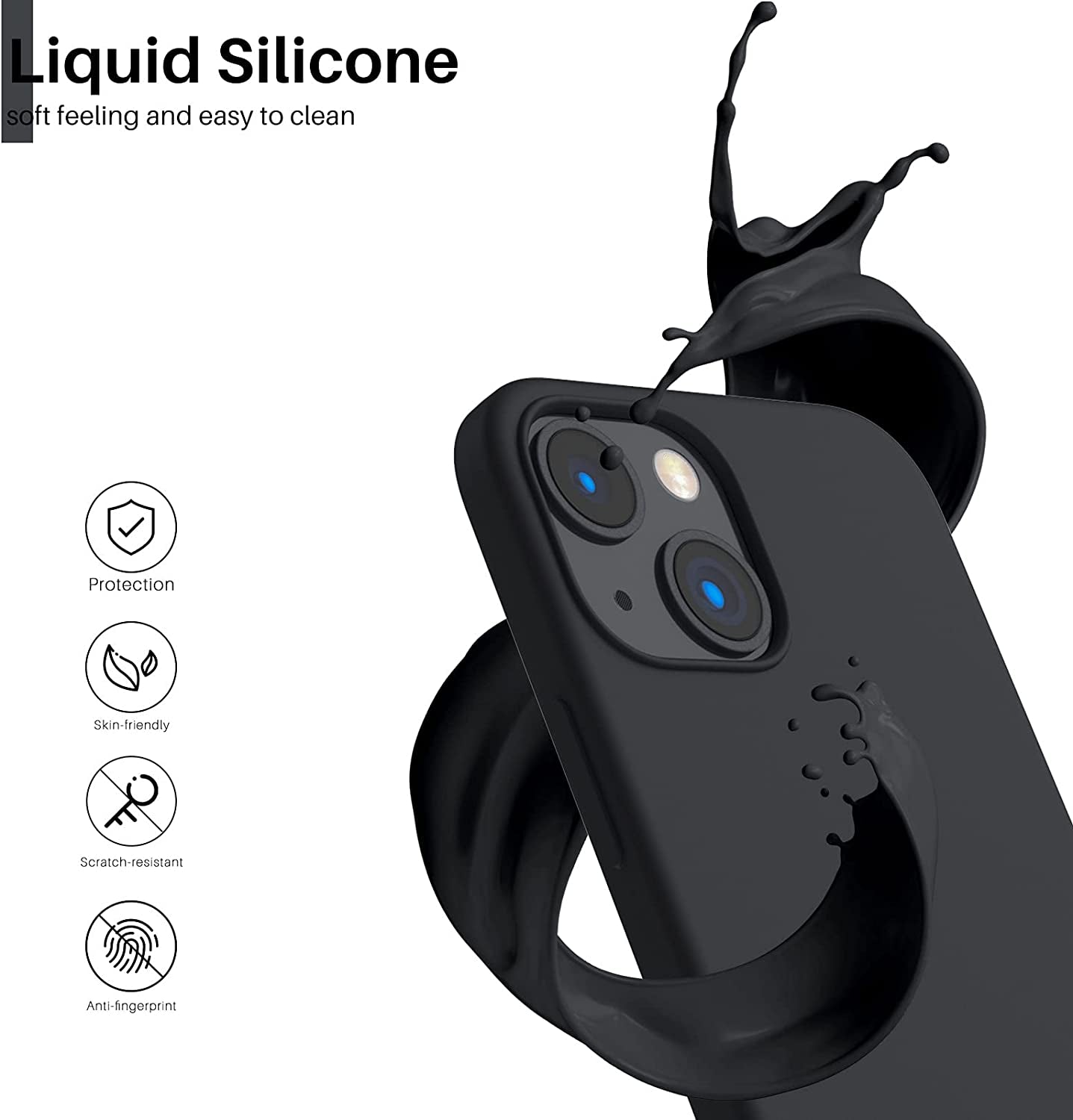 iPhone 13 Mini Liquid Silicone Case, Midnight - 4-Layer Shockproof Design with Soft Touch Finish, Raised Edges, and Microfiber Lining