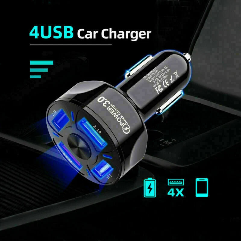 4-Port USB Car Charger Adapter - 45W Fast Charging for Mobile Devices
