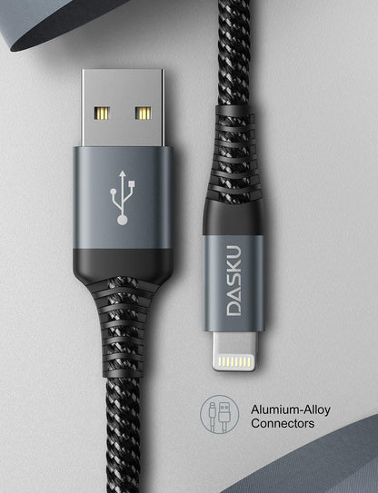 MFi Certified 10FT USB-A to Lightning Charging Cable - 3-Pack, Durable Heavy Duty Fast Charger for iPhone 14, 13, 12, 11, SE, X, XS, XR, 8, 7, 6, 5, iPad Pro, Air, Mini - Black