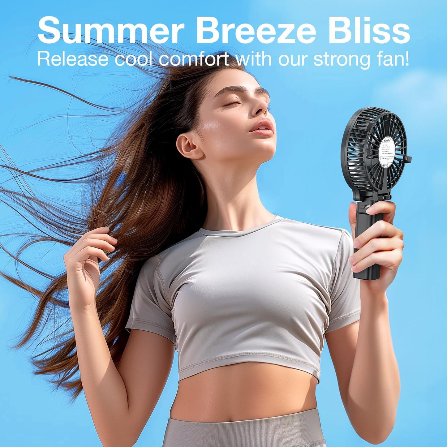 Portable Handheld Fan - Powerful and Durable, 180° Foldable Mini Fan with USB Rechargeable Battery for Personal Use, Travel, and Office - Black