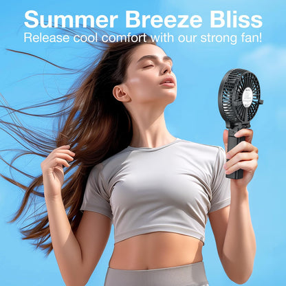Portable Handheld Fan - Powerful and Durable, 180° Foldable Mini Fan with USB Rechargeable Battery for Personal Use, Travel, and Office - Black