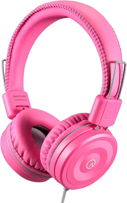 K22 Foldable Wired Kids Headphones with 3.5mm Jack, Flamingo Pink | Stereo On-Ear Headset with 5ft Tangle-Free Cord for Children, Compatible with iPad, School, Kindle, and Travel