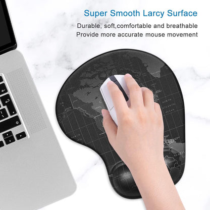 Ergonomic Mouse Pad with Gel Wrist Support - Compact Design, Smooth Surface, Non-Slip PU Base for Comfort and Pain Relief, 8.7 x 7.2 Inches, Map Pattern