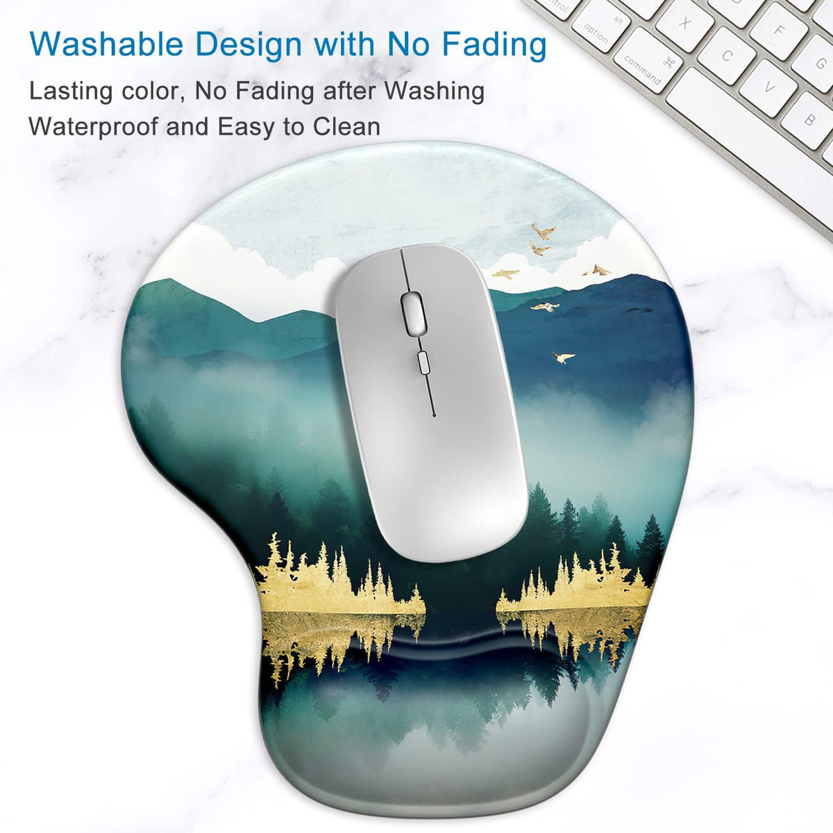 Ergonomic Mouse Pad with Gel Wrist Support and Non-Slip PU Base, 9.5 x 8 Inches, Landscape Forest Design for Office Comfort and Pain Relief