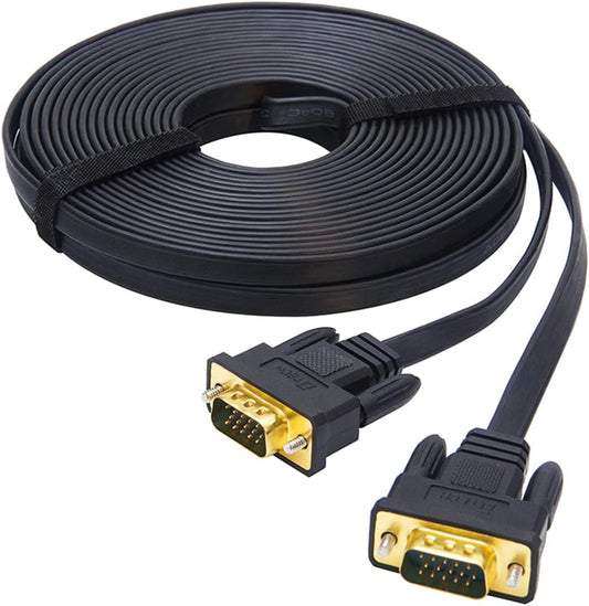 50-Foot VGA to VGA Cable - Thin Flat 15-Pin Male to Male SVGA Monitor Cord (Black)