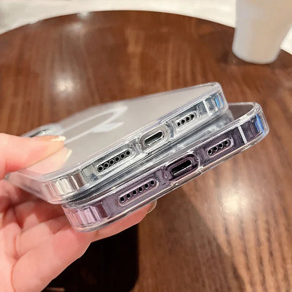 MagSafe-Compatible Transparent Wireless Charging Case for iPhone 11-17 and AirPods Pro Max Plus Mini - Shockproof PC Cover