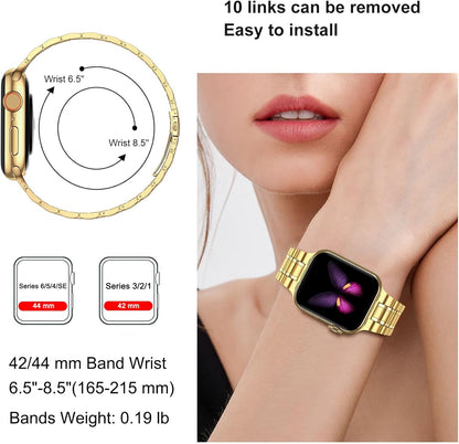 Stainless Steel Adjustable Bands for Apple Watch (45mm, 44mm, 42mm) with Soft TPU Case - Compatible with Series 1-9 and SE Models, Gold Finish for Men and Women