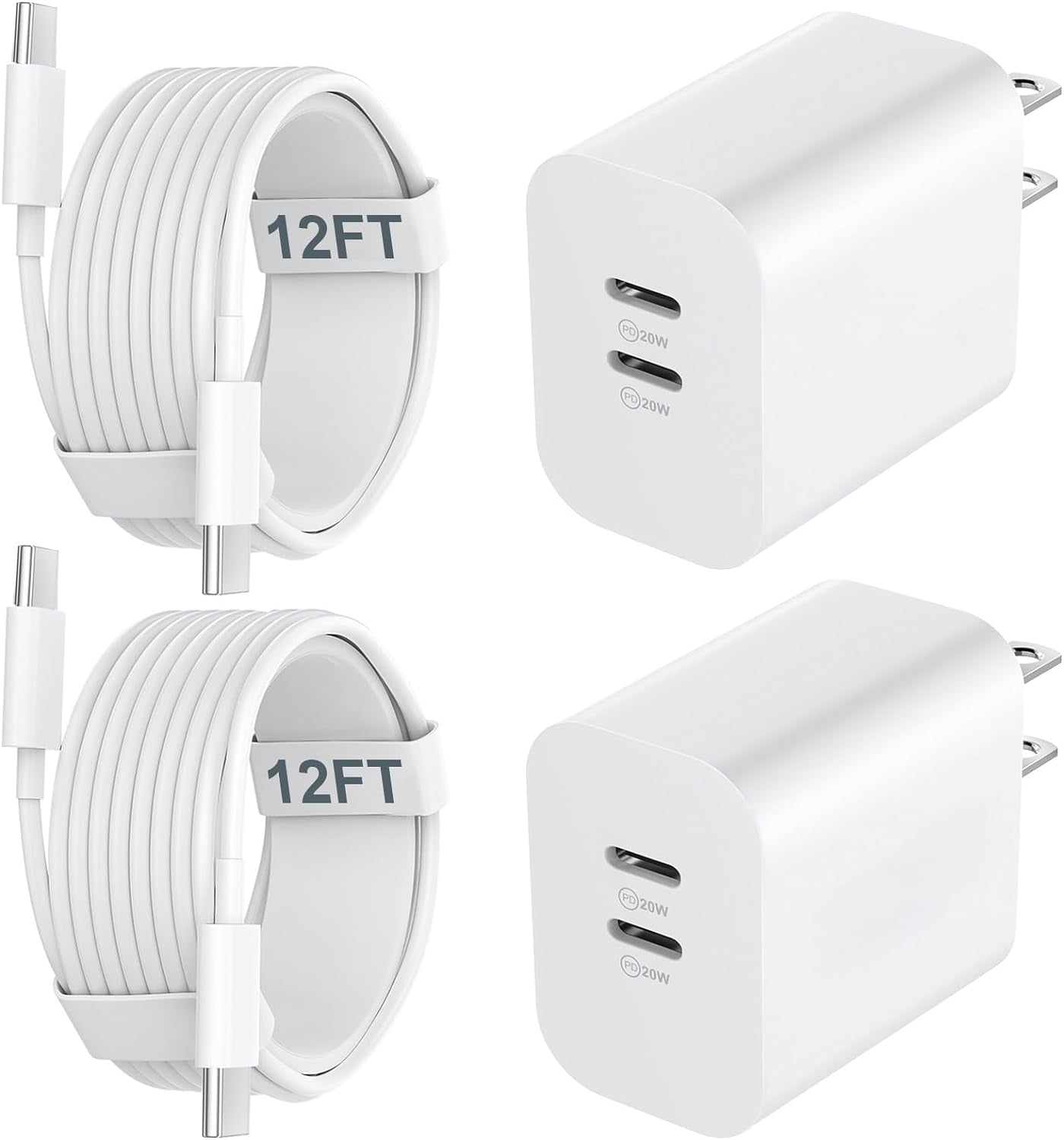 20W USB-C Charger Block with 12FT Fast Charging Cable for iPhone 17/16/15 Pro Max and Android Phones