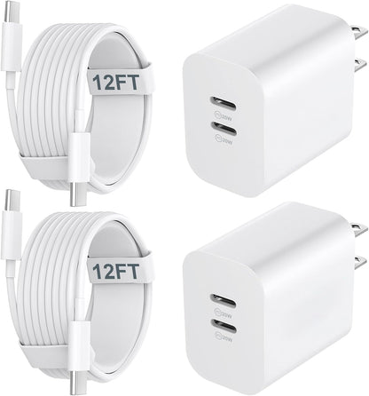 20W USB-C Charger Block with 12FT Fast Charging Cable for iPhone 17/16/15 Pro Max and Android Phones