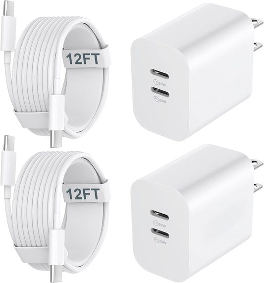 20W USB-C Charger Block with 12FT Fast Charging Cable for iPhone 17/16/15 Pro Max and Android Phones