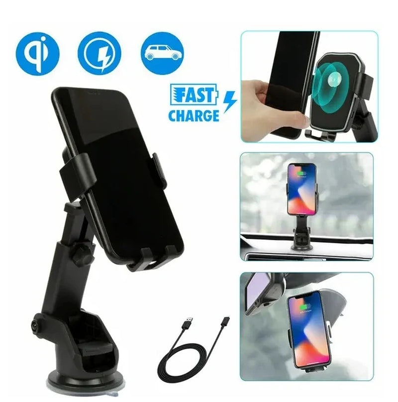 Qi Wireless Fast Charging Car Mount and Holder for Mobile Devices - 2-in-1 Design