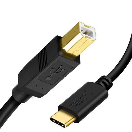 USB B to USB C Printer Cable - 6.6FT Type B to Type C Cord | Compatible with MacBook Pro, MacBook Air, Yamaha and Casio Digital Pianos, MIDI Keyboards, DJ Controllers, DACs, and iPads - Black