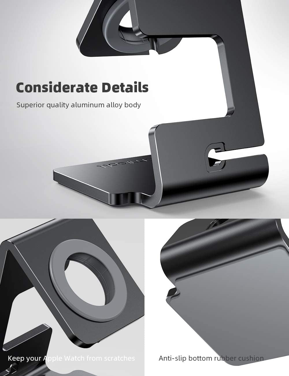 Aluminum Alloy Desk Charging Stand for Apple Watch with Magnetic Fast Charger Compatibility for iWatch SE3, SE2, Ultra 3, Series 11-6 (49/46/45/44/42/41/40/38mm)