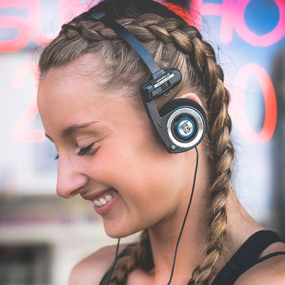 Porta Pro Black Retro 1980s Style On-Ear Headphones with Wired 3.5mm Plug, Collapsible Design, and Soft Case Included - Audiophile Quality