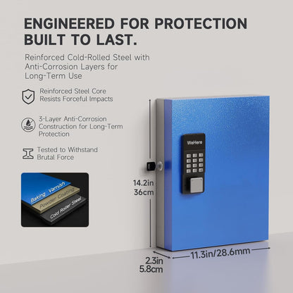 32Key Lock Box Smart Key Organier Cabinet with Keypad & App for Office | Wall Mounted Lockbox Use App, Custom & One Time Password, Wifi (Need W100 Bridge) Unlock for School, Office, Fleet, Hotel