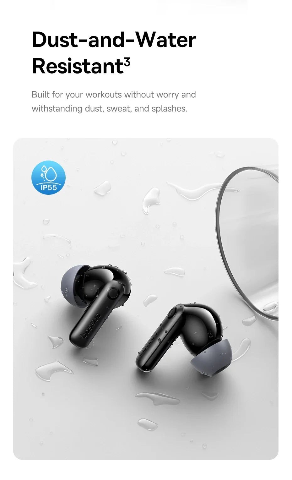 Baseus BP1 Pro Wireless Earbuds - 50dB Noise Cancelling, Bluetooth 6.0, LDAC Hi-Res Audio, 6-Mic AI Technology, IP55 Rated
