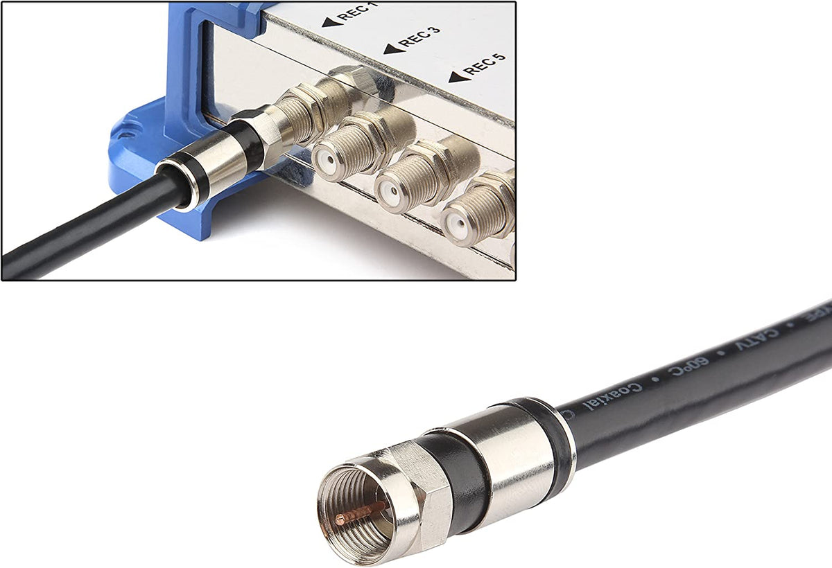 4-Foot Black RG6 Coaxial Cable Extension with F-Type Connector for Satellite TV, Broadband, and Digital Antenna Applications