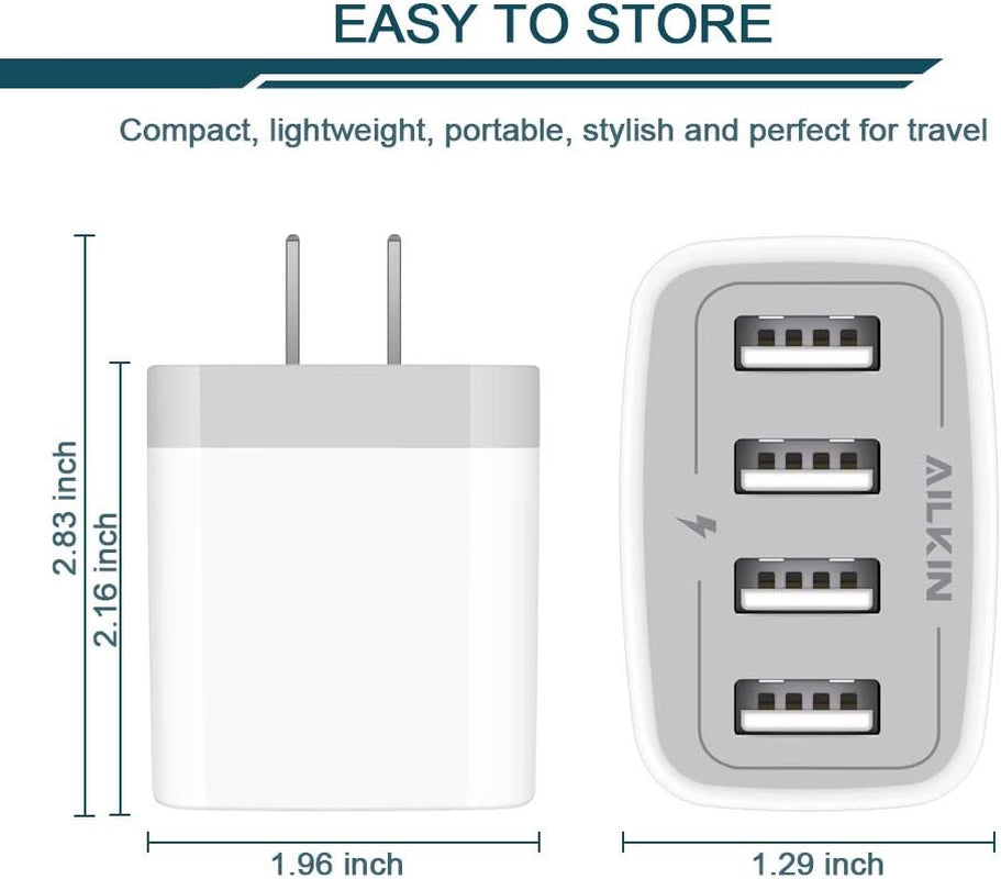 USB Charger Adapter - 2-Pack, 4.8A Multi-Port Wall Plug for Fast Charging Compatible with iPhone 15-17, Samsung Galaxy, LG, Moto, Pixel, and More