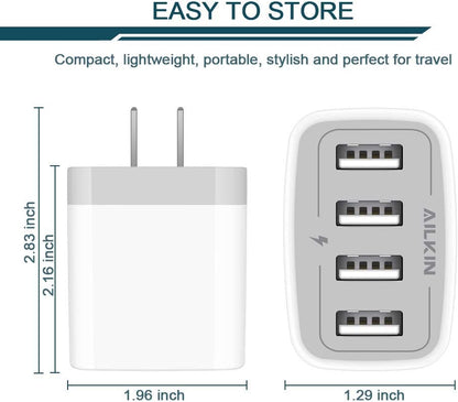 USB Charger Adapter - 2-Pack, 4.8A Multi-Port Wall Plug for Fast Charging Compatible with iPhone 15-17, Samsung Galaxy, LG, Moto, Pixel, and More