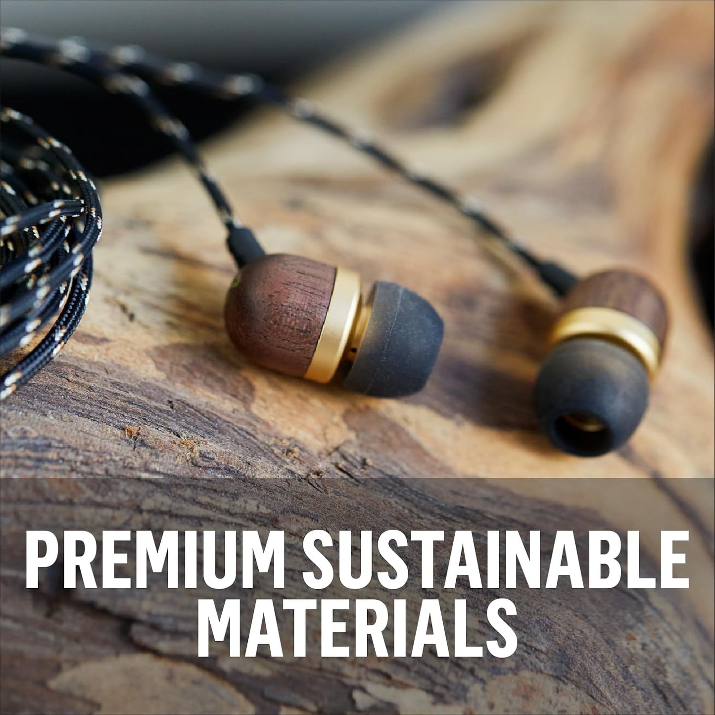House of Smile Jamaica AUX Wired Earbuds with Microphone, Noise-Isolating In-Ear Headphones, Tangle-Resistant Cable, 3.5mm Jack - Sustainable Brass Design