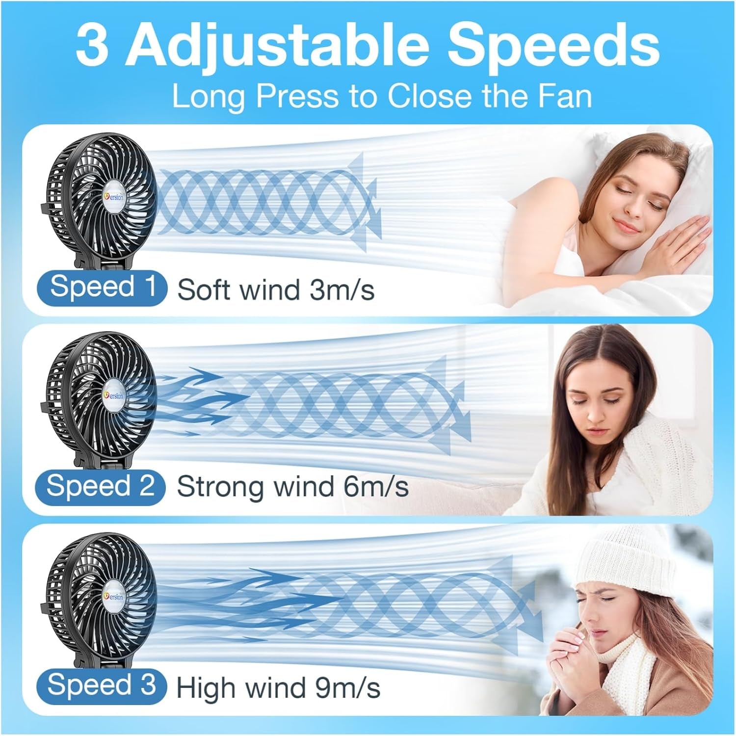 Portable Handheld Fan - Powerful and Durable, 180° Foldable Mini Fan with USB Rechargeable Battery for Personal Use, Travel, and Office - Black