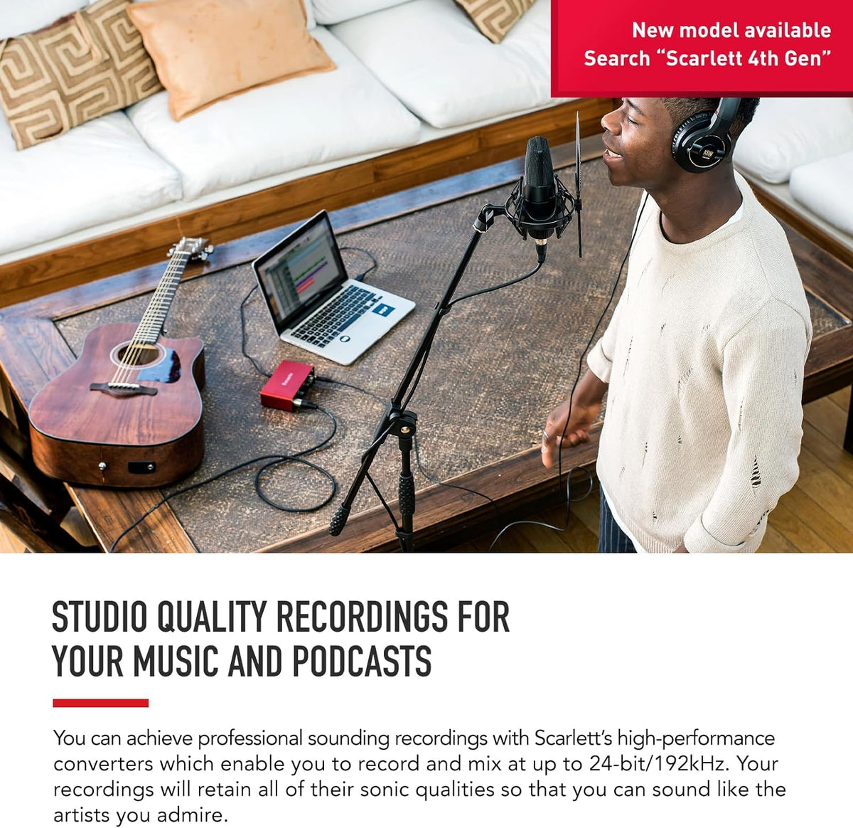 Scarlett Solo 3rd Generation USB Audio Interface for Musicians and Content Creators - Studio Quality Recording and Playback with XLR Mic Preamp, Hi-Z Instrument Input, 24-Bit/192kHz Resolution, 56dB Gain Range, Air Mode, Compatible with macOS, Windows, and iPadOS