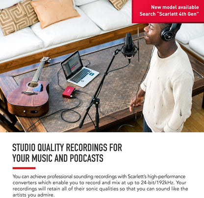 Scarlett Solo 3rd Generation USB Audio Interface for Musicians and Content Creators - Studio Quality Recording and Playback with XLR Mic Preamp, Hi-Z Instrument Input, 24-Bit/192kHz Resolution, 56dB Gain Range, Air Mode, Compatible with macOS, Windows, and iPadOS