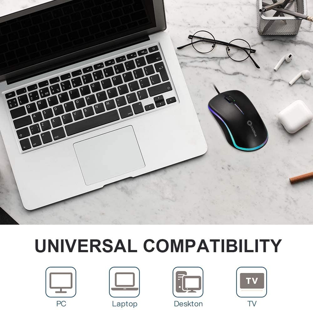 FC112 USB Optical Wired Computer Mouse - 1000 DPI, Ergonomic Design for Office and Home Use, Compatible with Windows PC, Laptop, Desktop, Notebook (Black)