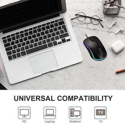 FC112 USB Optical Wired Computer Mouse - 1000 DPI, Ergonomic Design for Office and Home Use, Compatible with Windows PC, Laptop, Desktop, Notebook (Black)