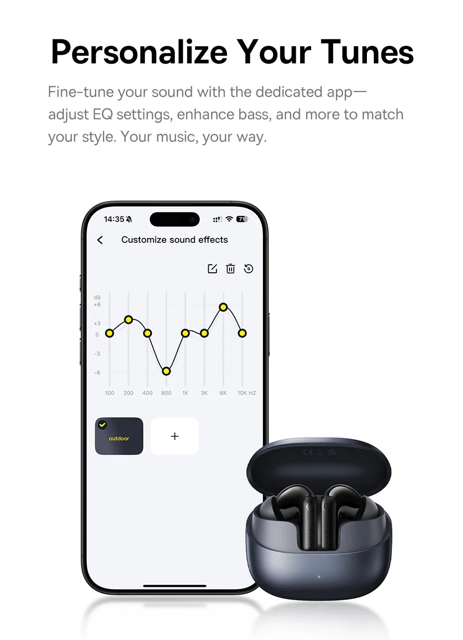 Baseus BP1 Pro Wireless Earbuds - 50dB Noise Cancelling, Bluetooth 6.0, LDAC Hi-Res Audio, 6-Mic AI Technology, IP55 Rated
