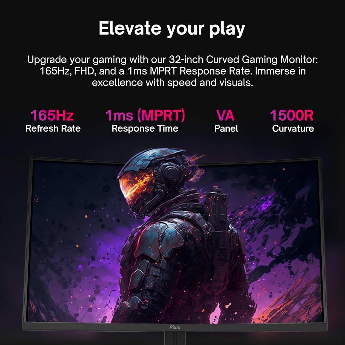 PXC325 32-Inch FHD 1080P Curved Gaming Monitor with 165Hz Refresh Rate, 1ms MPRT Response Time, Adaptive Sync, HDR, and Tilting Stand