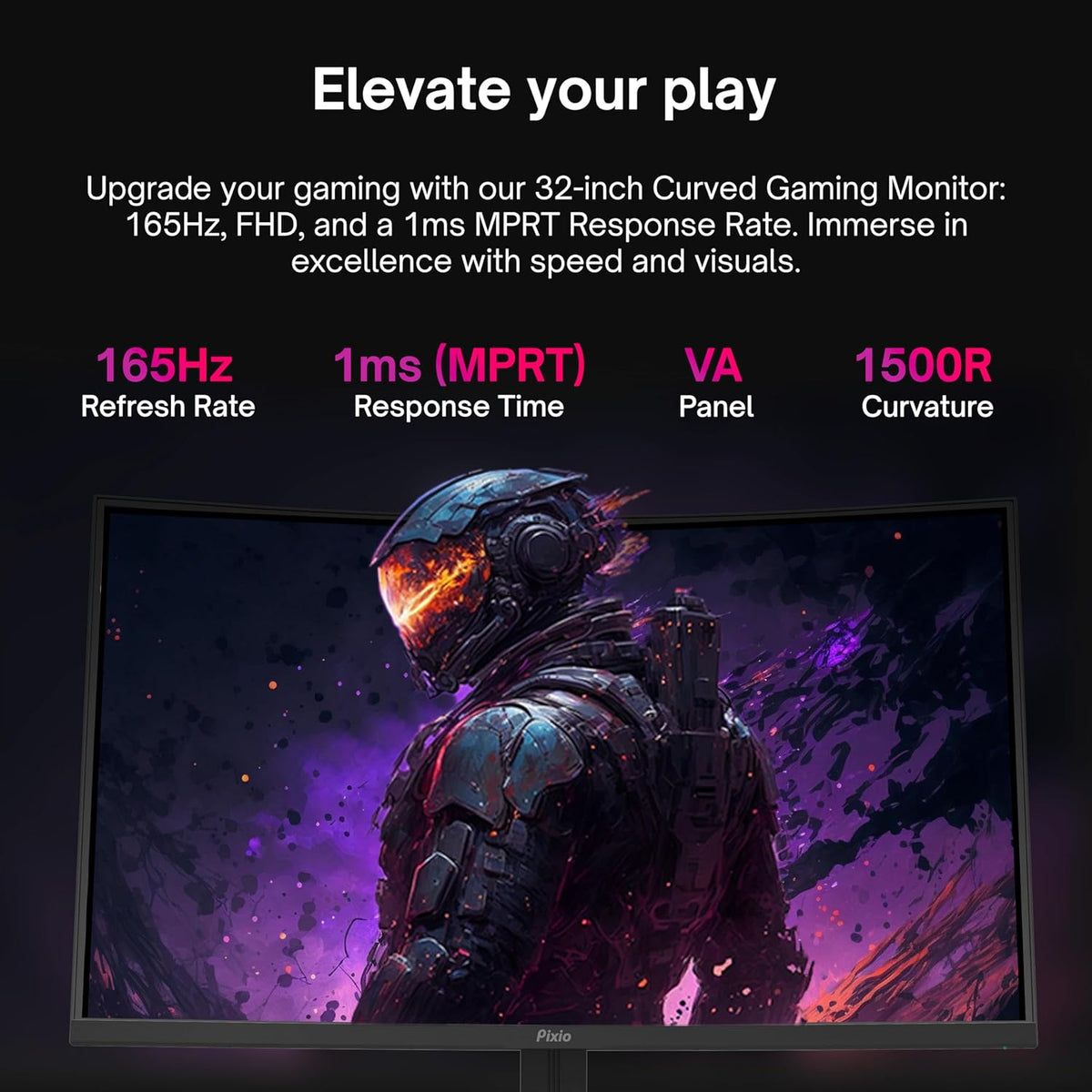 PXC325 32-Inch FHD 1080P Curved Gaming Monitor with 165Hz Refresh Rate, 1ms MPRT Response Time, Adaptive Sync, HDR, and Tilting Stand