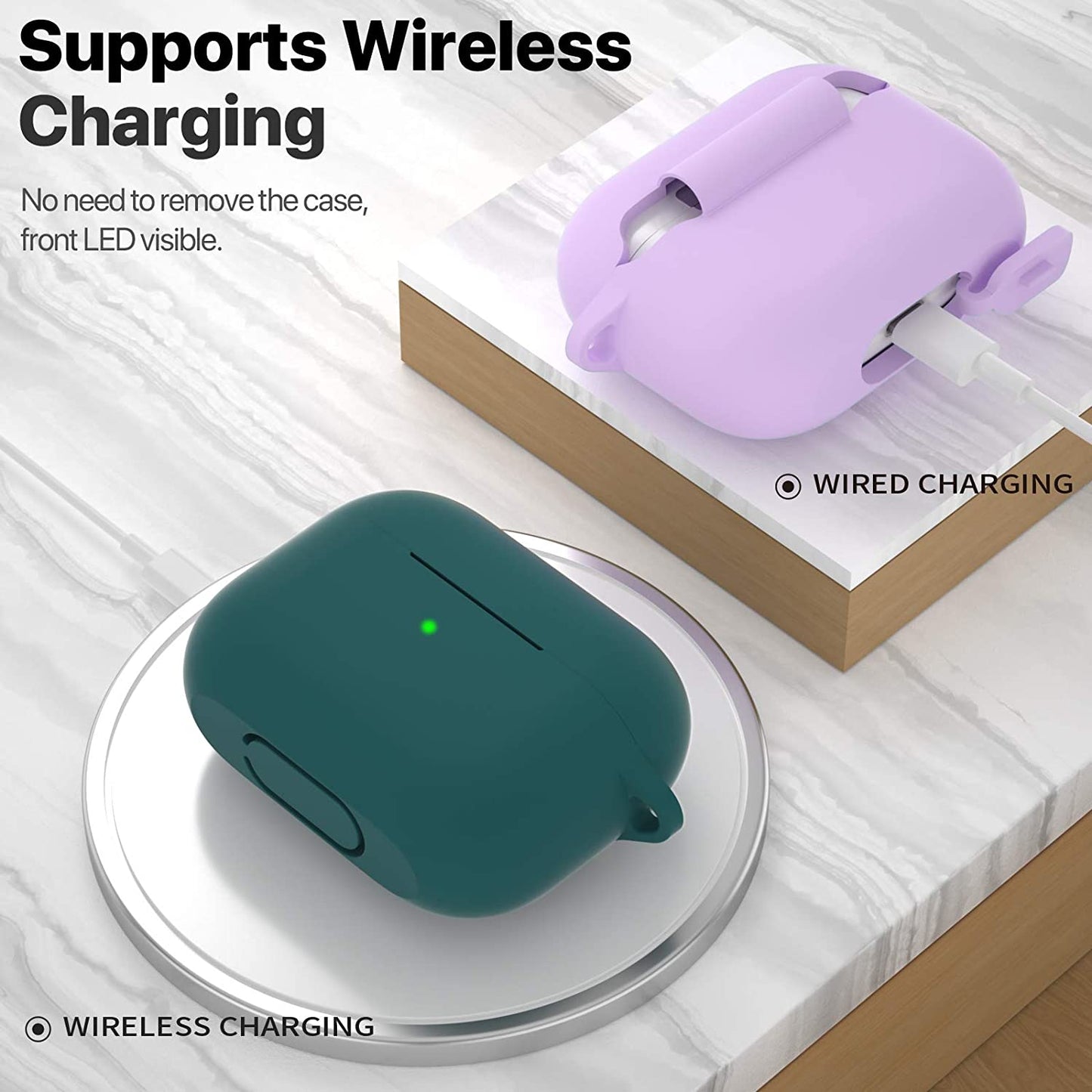 AirPods Pro 1st/2nd Generation Protective Silicone Case with Keychain - Midnight Green, Front LED Visible, Compatible with Apple AirPods Pro 2019/2022