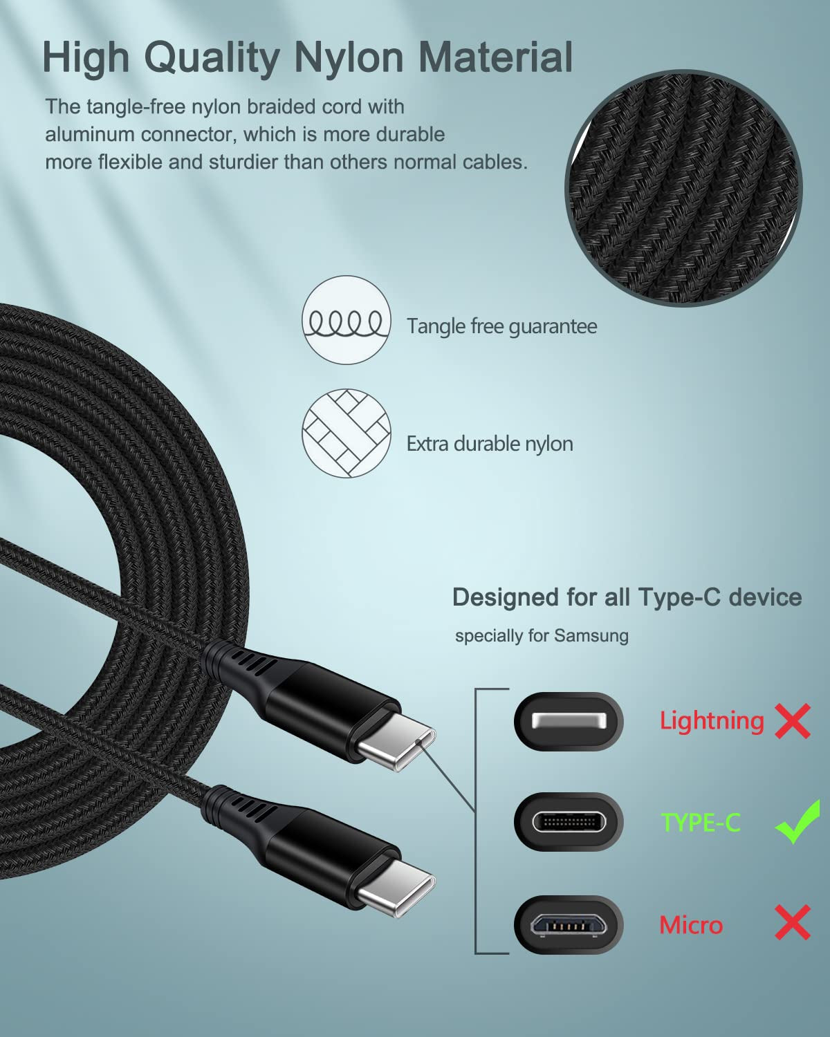 iPhone 17E USB Type-C Cable for Apple iPhone 16E/16/15 Plus/17 Pro Max | 6Ft Fast Charging Type-C to Type-C Cable for Samsung Galaxy A17/A16/A15/S25, Google Pixel 9A/10 Pro XL