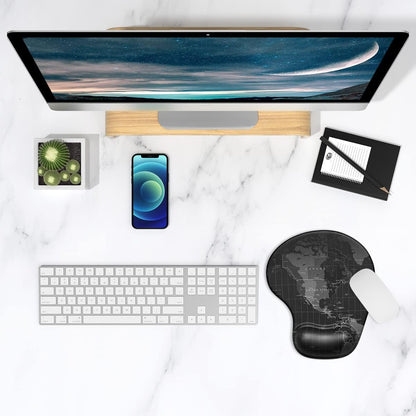 Ergonomic Mouse Pad with Gel Wrist Support - Compact Design, Smooth Surface, Non-Slip PU Base for Comfort and Pain Relief, 8.7 x 7.2 Inches, Map Pattern
