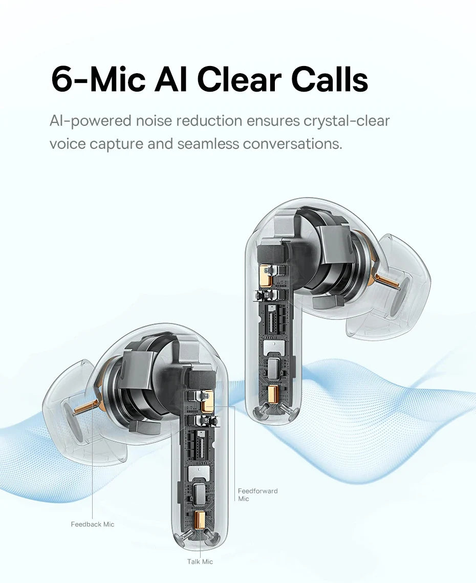 Baseus BP1 Pro Wireless Earbuds - 50dB Noise Cancelling, Bluetooth 6.0, LDAC Hi-Res Audio, 6-Mic AI Technology, IP55 Rated