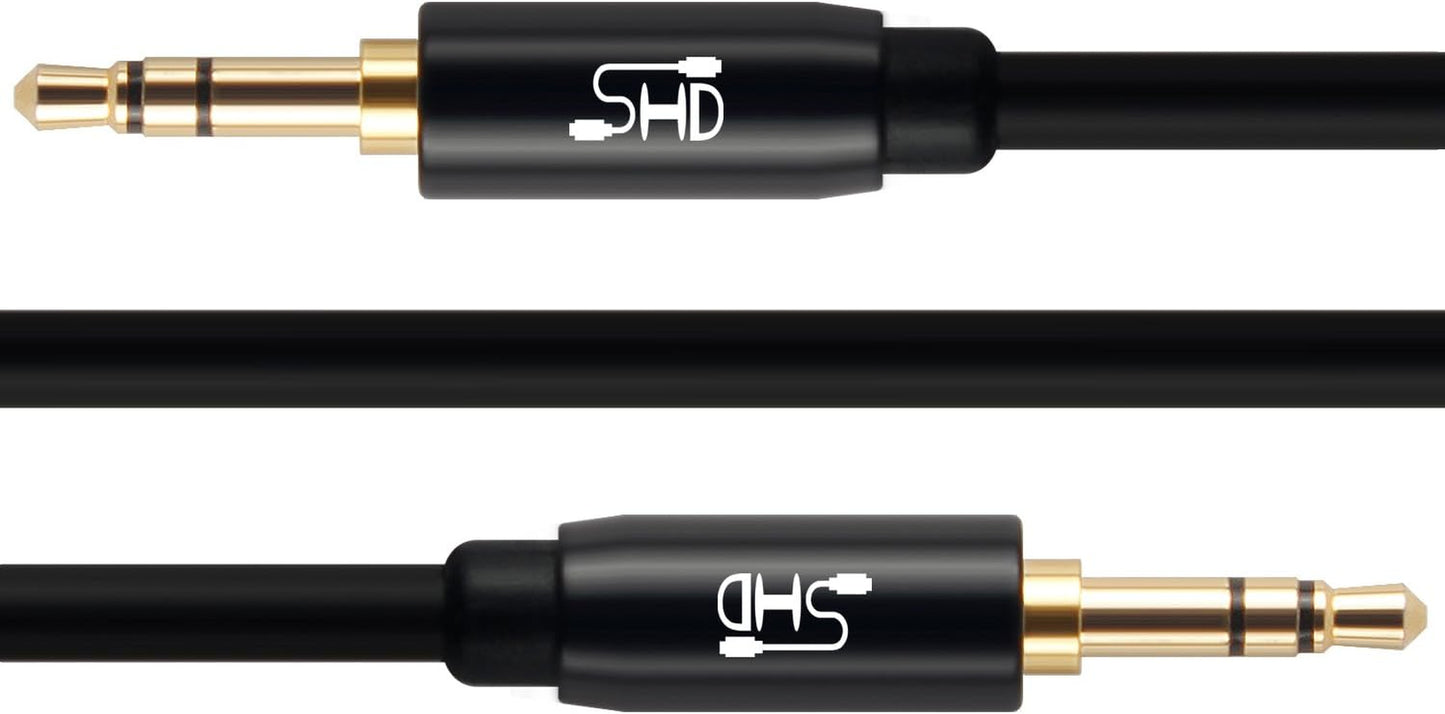 Premium 20ft 3.5mm Aux Cable for Car Audio - Dual Shielded with Gold Plated Connectors