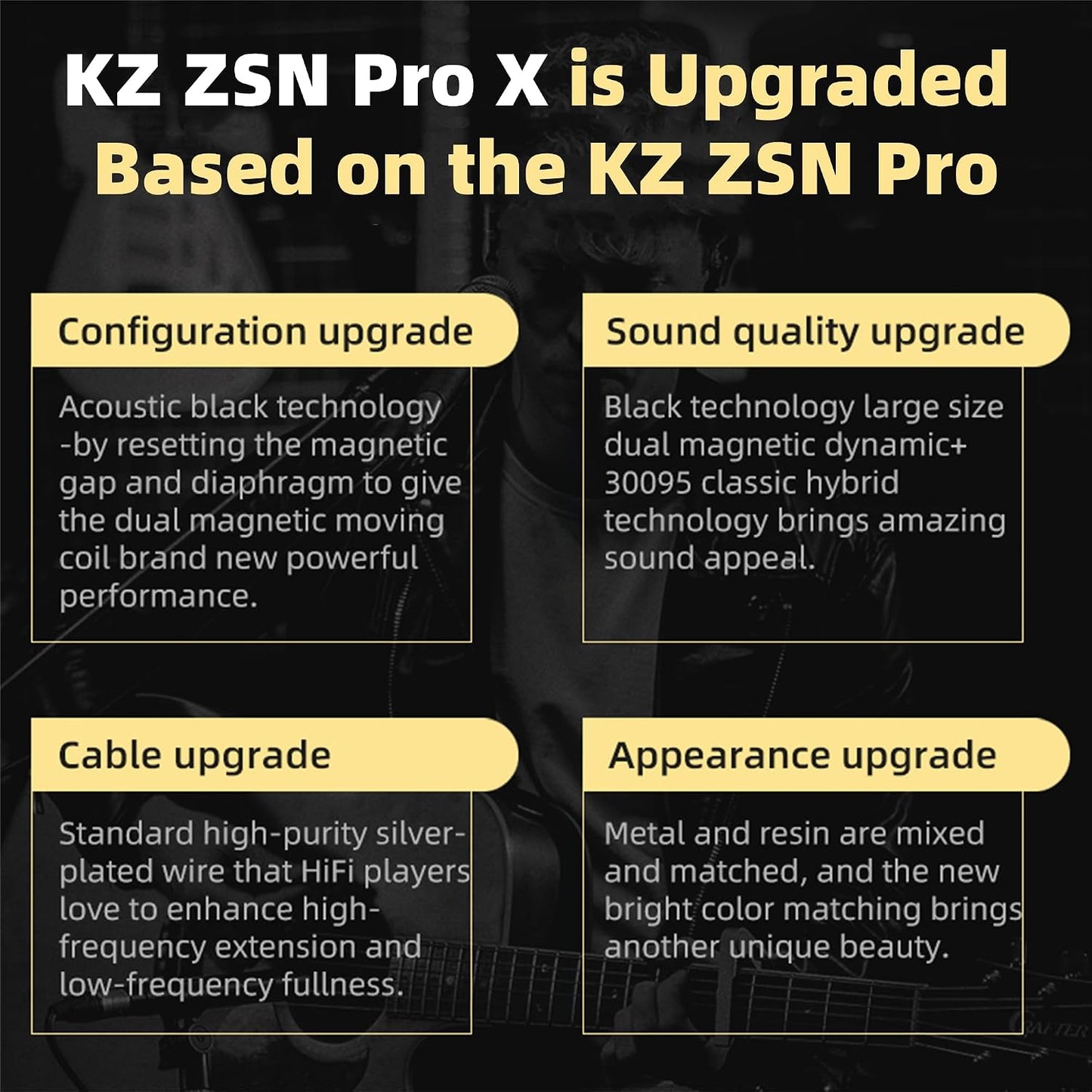 KZ ZSN PRO X High-Fidelity In-Ear Monitor Headphones with Hybrid Dual Driver, Detachable Tangle-Free Cable, Ideal for Gaming and Multimedia Use (Gold, Without Microphone)