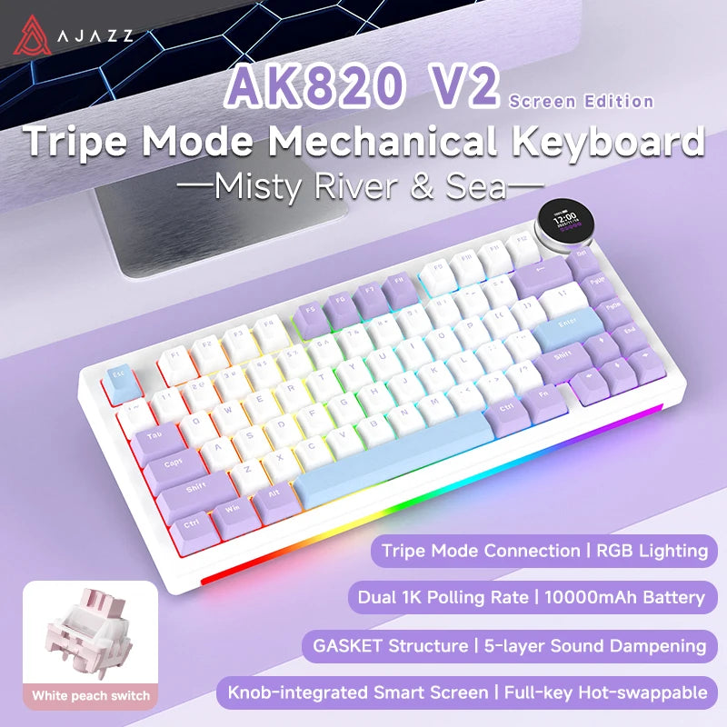 AK820V2/Ak820Vpro Multifunctional Mechanical Keyboard with Tri-Mode Connectivity and Wrist Rest