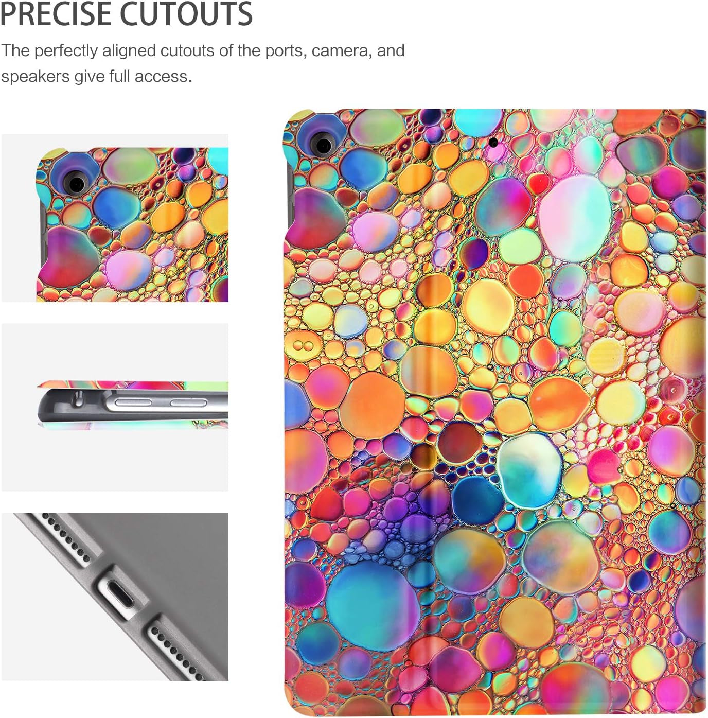 iPad Case for 9th, 8th, and 7th Generation - 10.2 Inch Multi-Angle Viewing with Adjustable Stand and Auto Wake/Sleep Function, Artistic Bubble Design