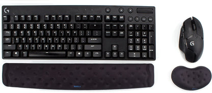 Memory Foam Wrist Rest Support Pad Set for Mouse and Keyboard - Ergonomic Design with Massage Holes for Enhanced Comfort and Pain Relief (Black)