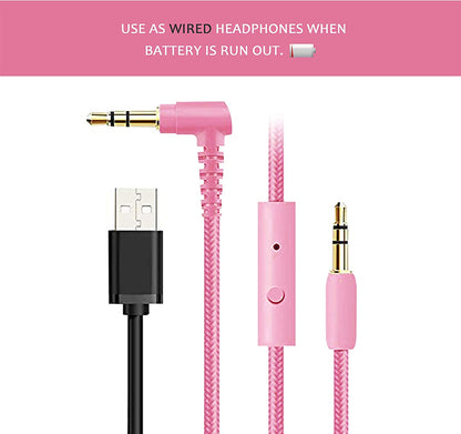 CT-7 Bluetooth Cat Ear Headphones for Kids with LED Lights, Wireless Over-Ear Design, Microphone, and Volume Control - Ideal for Travel, School, Smartphones, Laptops, and TVs (Pink & Green)