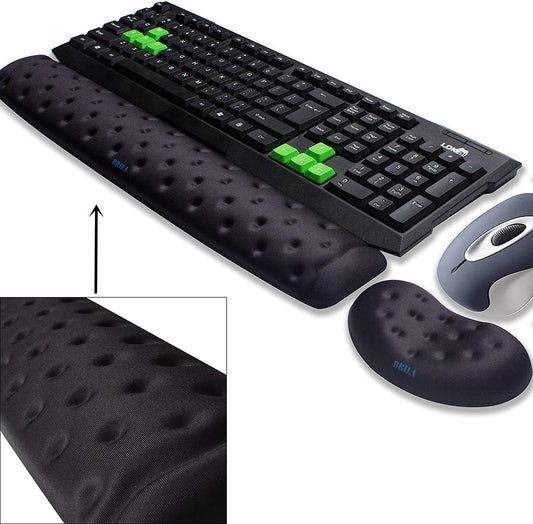 Memory Foam Wrist Rest Support Pad Set for Mouse and Keyboard - Ergonomic Design with Massage Holes for Enhanced Comfort and Pain Relief (Black)