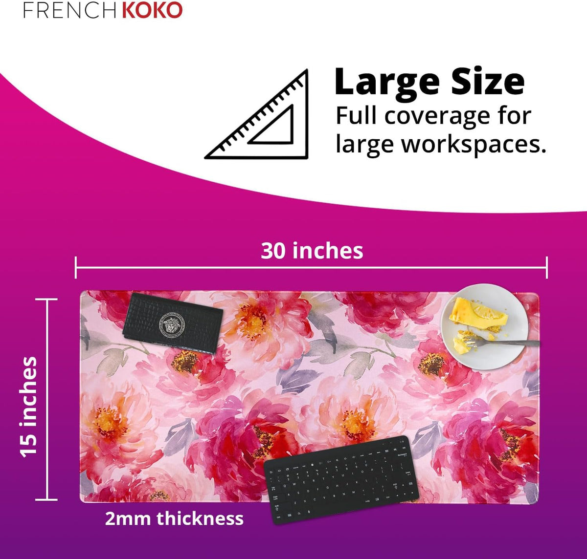 Large Floral Desk Mat 15" x 30" – Extended Non-Slip Waterproof Mouse Pad for Keyboard and Mouse – Aesthetic Office Workstation Protector