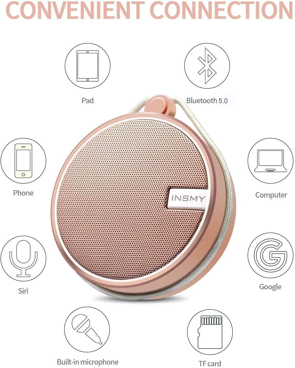 C12 IP67 Waterproof Bluetooth Shower Speaker - Portable Wireless Speaker with Loud Clear Sound, TF Card Support, Suction Cup, Ideal for Outdoor Activities - Pink