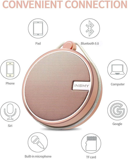 C12 IP67 Waterproof Bluetooth Shower Speaker - Portable Wireless Speaker with Loud Clear Sound, TF Card Support, Suction Cup, Ideal for Outdoor Activities - Pink